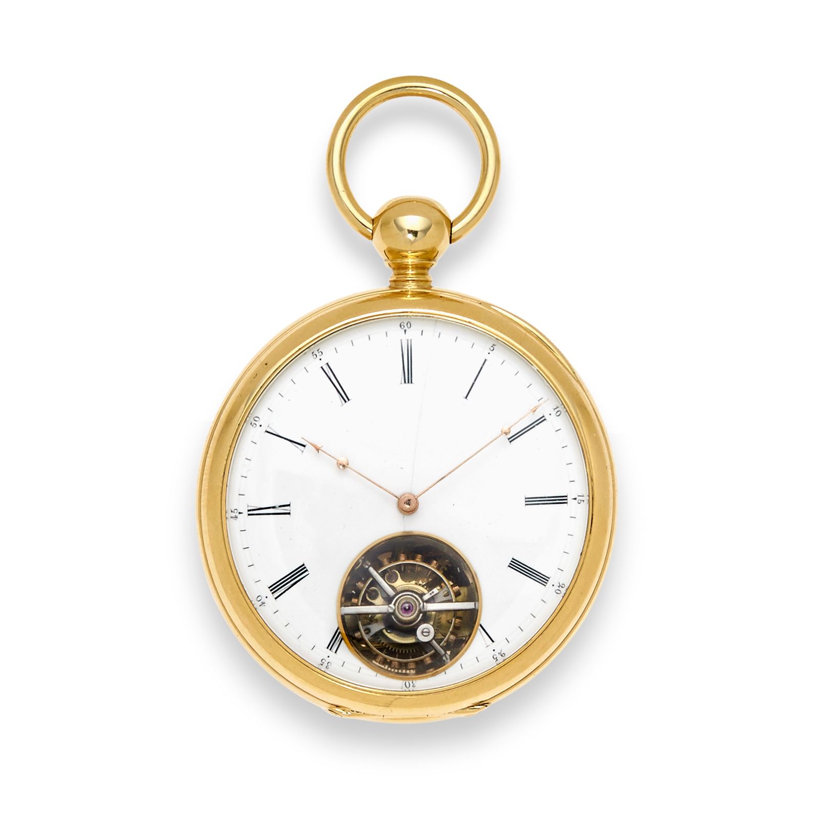 A fine 18K gold open face lever watch with visible tourbillonProbably Swiss, mid-19th century