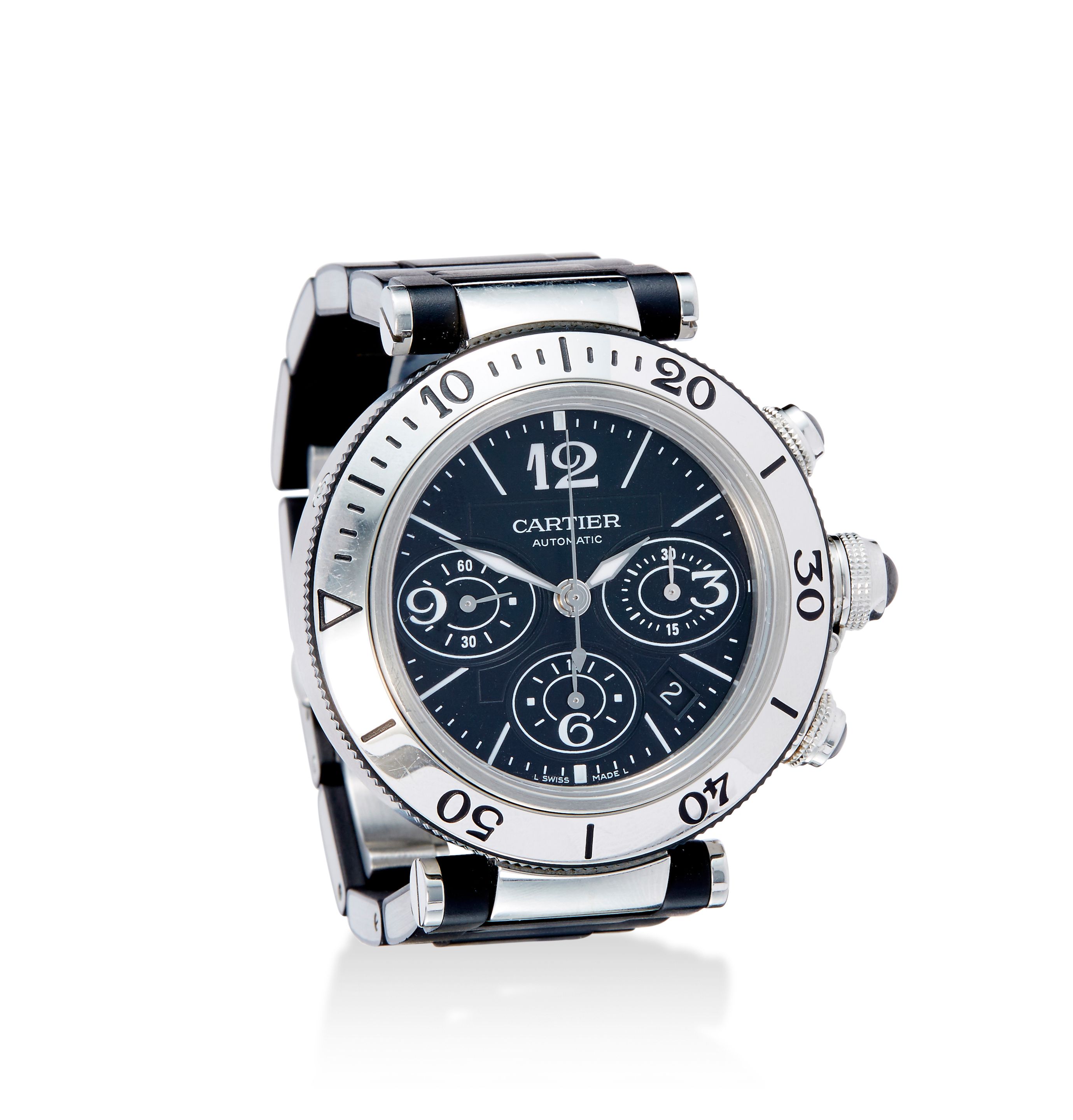 Cartier. A stainless steel automatic diver's chronograph and braceletNo. 604169mx