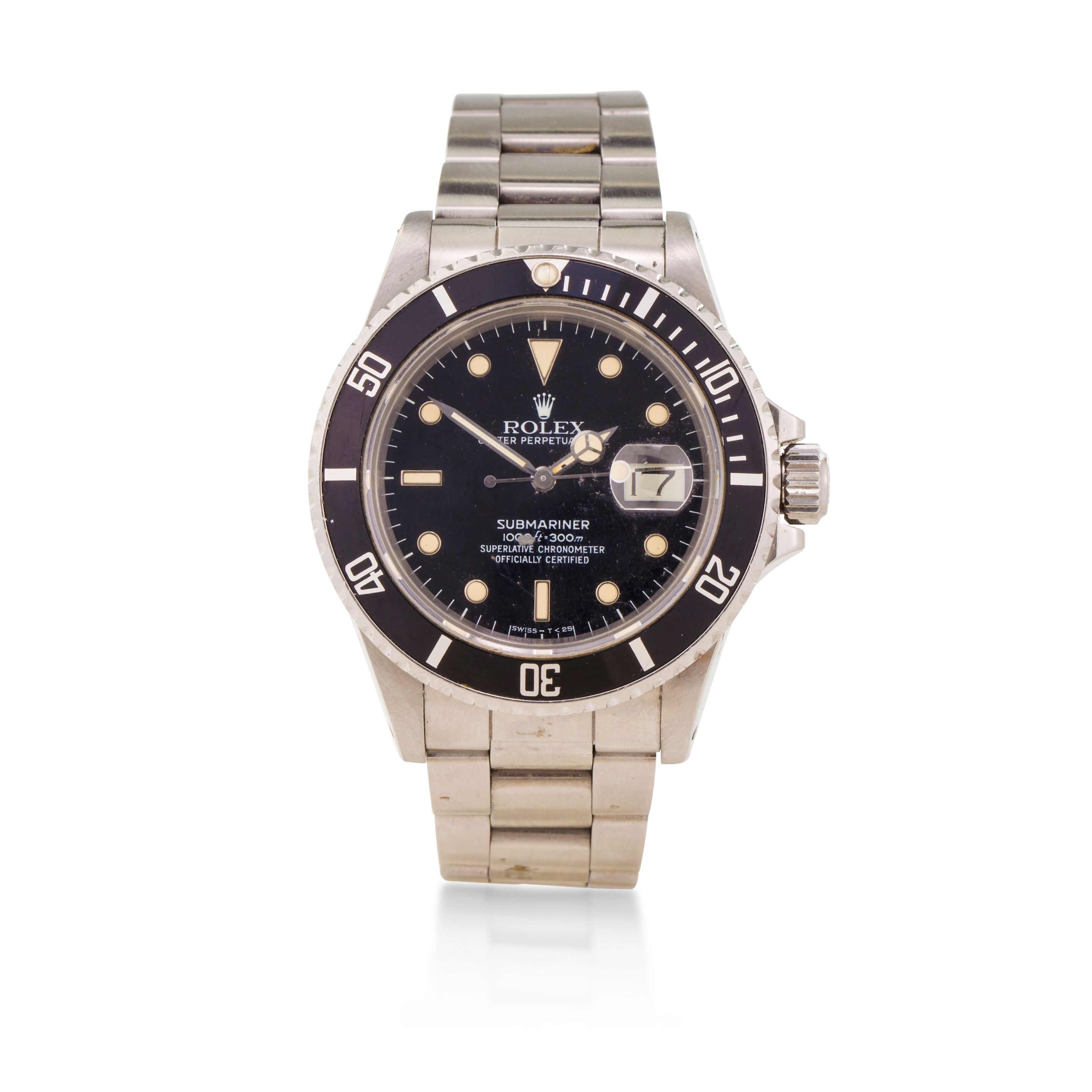 Rolex. A stainless steel automatic wristwatch with date and braceletSubmariner, Ref:16800, Serial No.9439732, Circa 1986