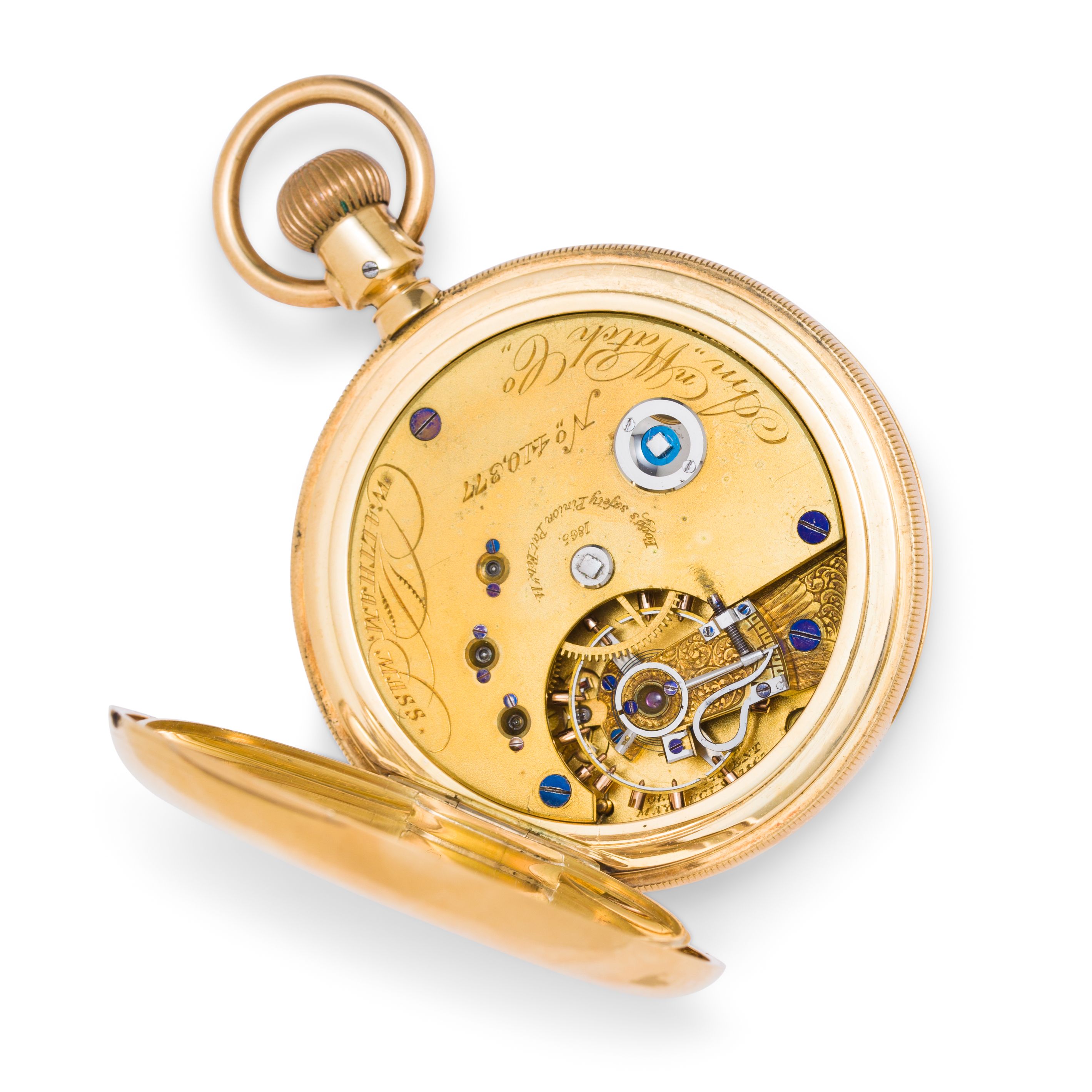 Waltham. A fine 18K gold hunter cased watch with special regulatorAm'n Watch Co., No. 410377