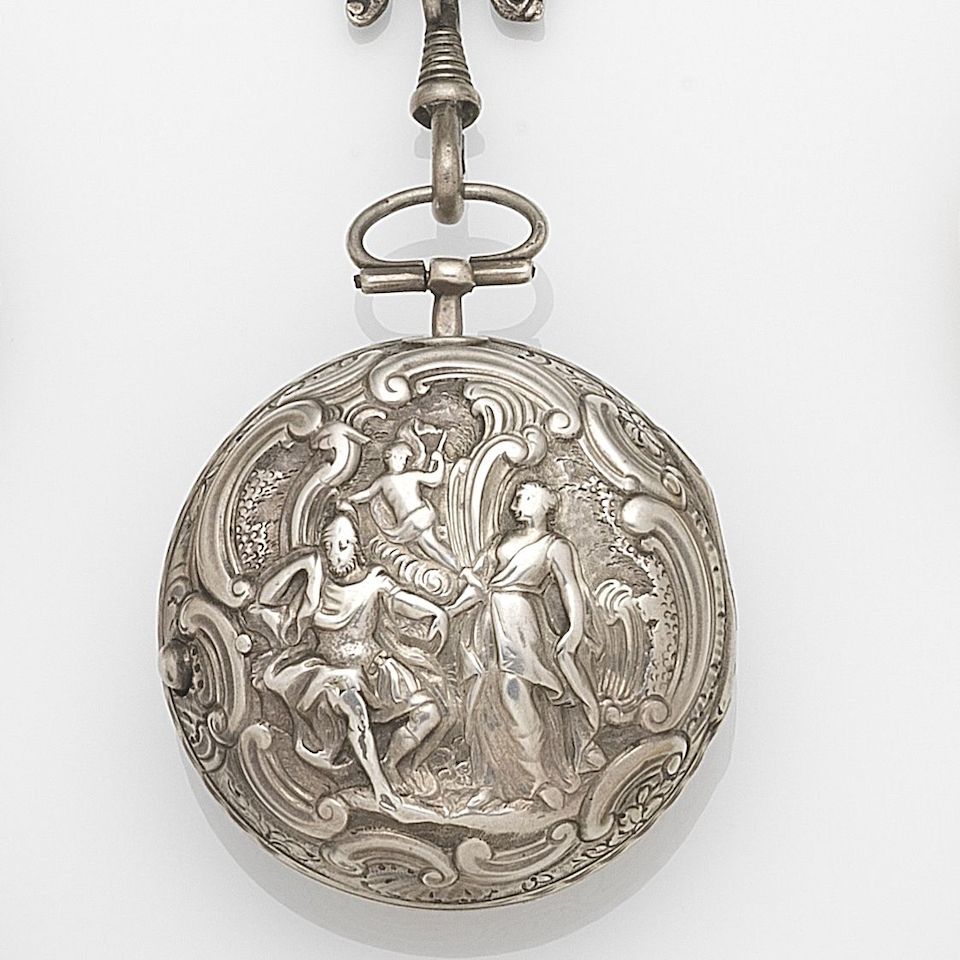 Markham, London. A silver key wind pair case pocket watch with chatelaineMovement No.3978, Circa 1760