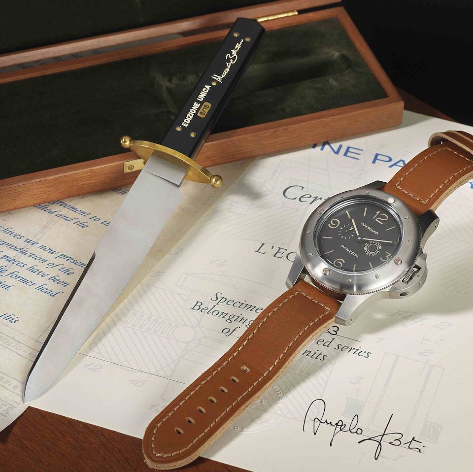 Officine Panerai. A fine and rare limited edition gilt and stainless steel diver's daggerLimited edition 08/15, Made in June 2012