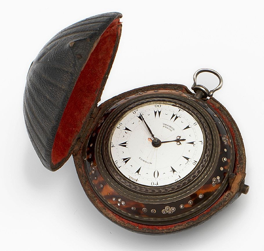 George Prior. A late 18th century silver and tortoiseshell triple cased pocket watch in outer leather case made for the Turkish marketLondon hallmark for 1775