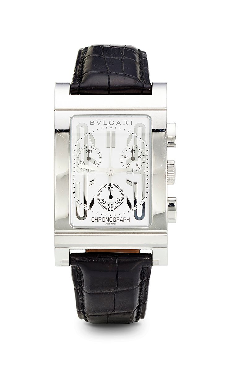 Bulgari. A stainless steel Rettangolo wrist chronograph with registers