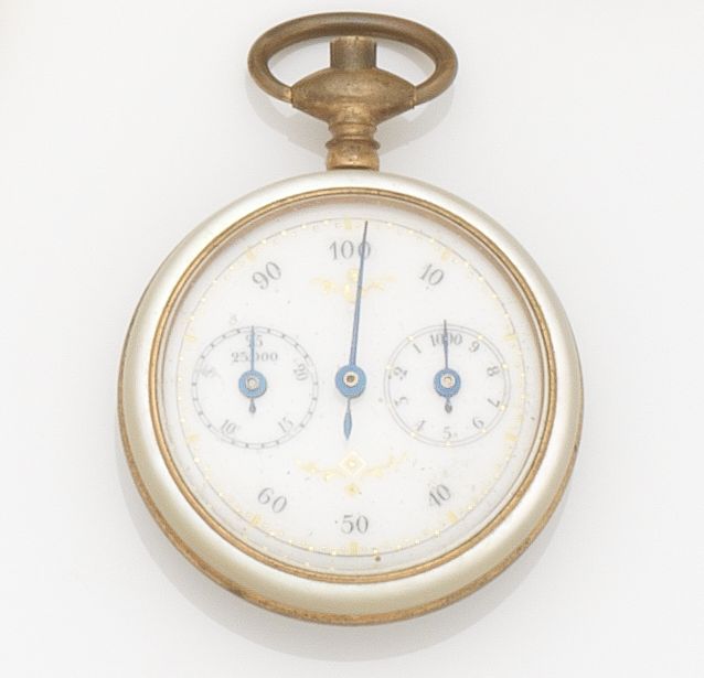Unsigned. A gilt metal and mother of pearl open face pedometerCirca 1890