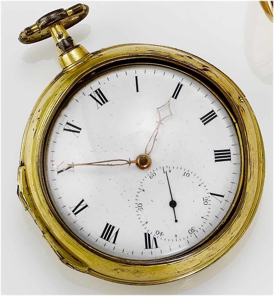 Underwood of London. A late 18th century gilt metal pair cased pocket watch