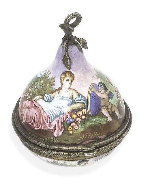 Debon, a Paris. A fine late 18th century Enamel pendant watch in the form of a pearCirca 1785