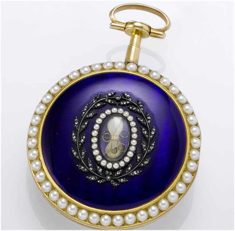 Robert Preston. A fine and rare late 18th century gold, enamel and pearl decorated open face pocket watch No.493, circa 1780s