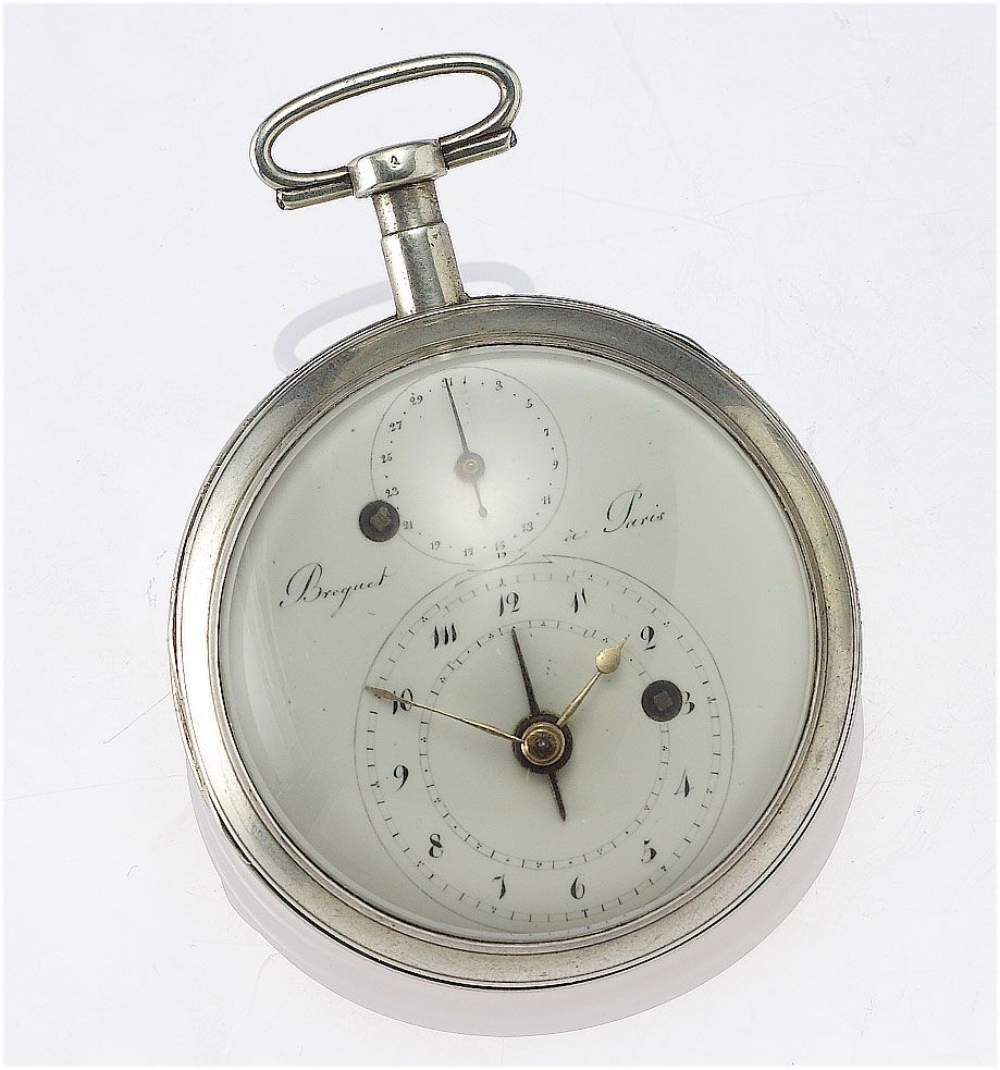 An early 19th century silver open face pocket watch with calendar and alarm Case No.6681