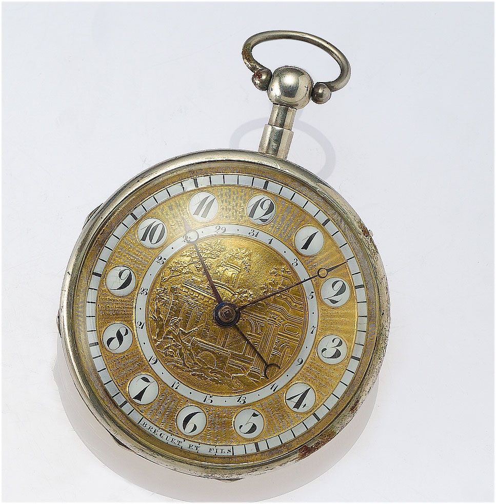 Swiss. A mid 19th century silver open face repeating calendar pocket watch