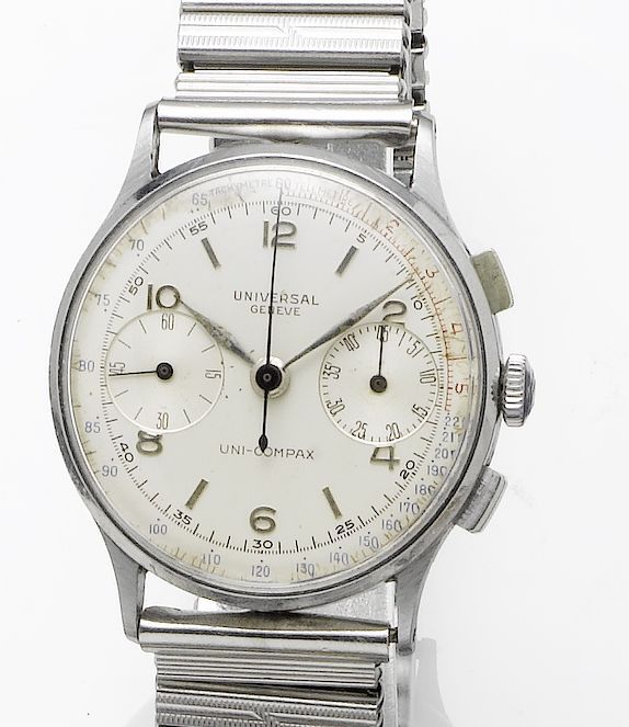 Universal. A stainless steel manual wind chronograph bracelet watchUni-Compax, Movement number 257112, 1950's