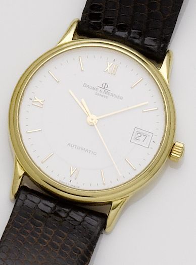 Baume & Mercier. An 18ct gold calendar automatic wristwatchRef:MVO45075, Case No.4202477, Circa 1990's