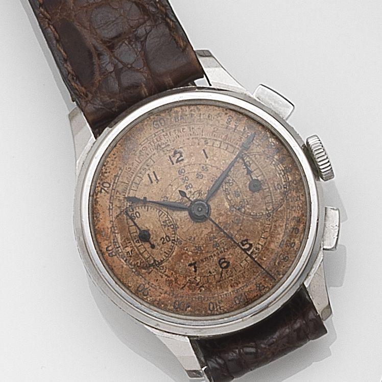 Paul Buhre. A stainless steel manual wind chronograph wristwatchCirca 1930