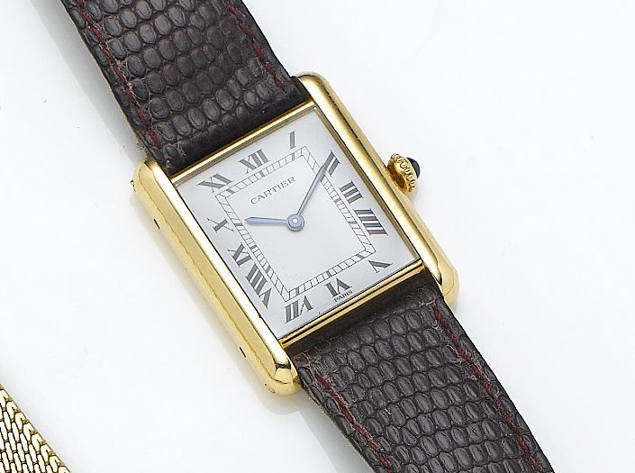 Cartier. An 18ct gold manual wind wristwatchTank, Case Number 780868098, Circa 1980