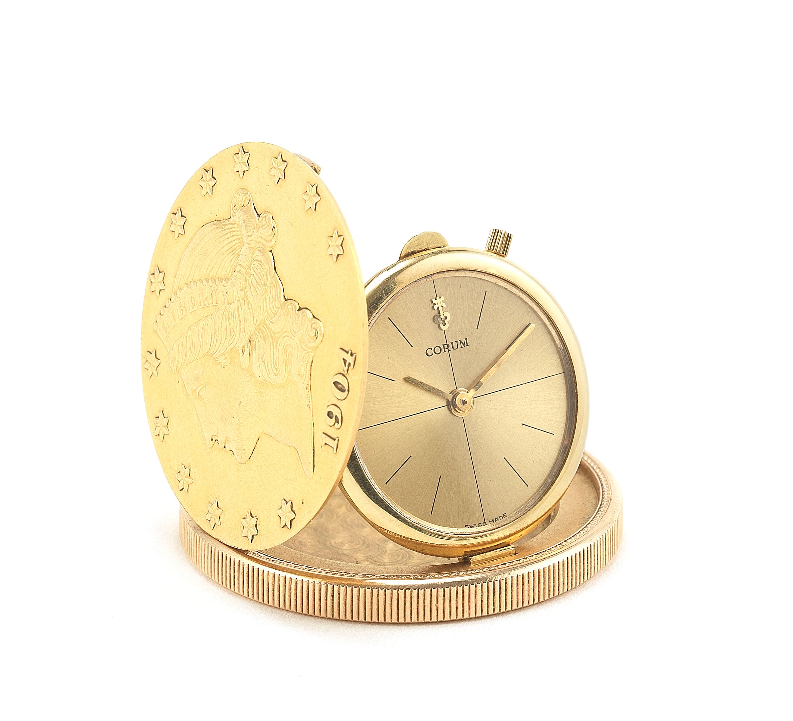 Corum. An 18ct gold manual wind concealed face twenty dollar coin watch Case No.5724 Movement No.35428, Circa 1975