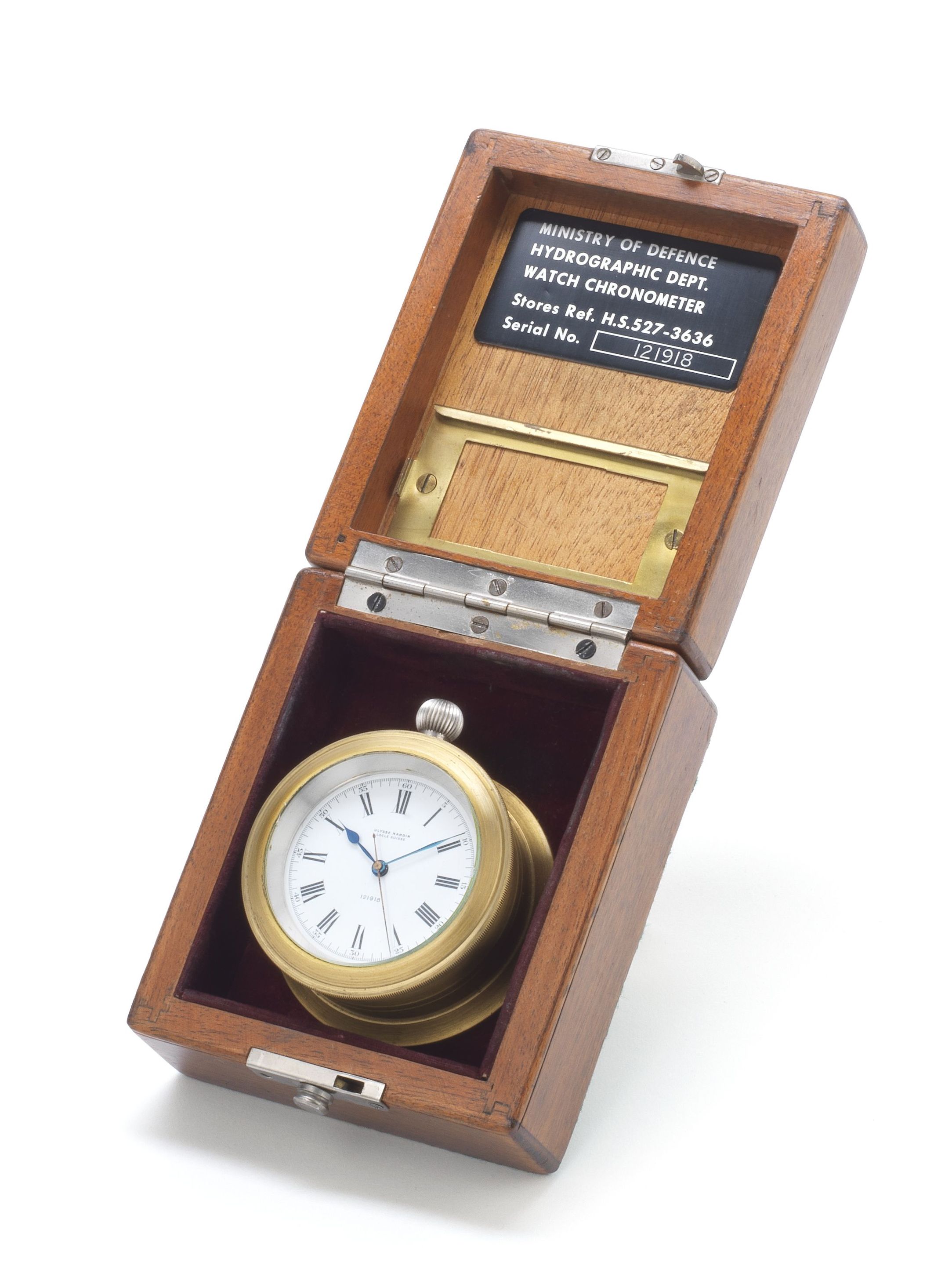 Ulysse Nardin. A military silver cased manual wind open face chronometer pocket watch in fitted boxCase No.611904, Movement No.121918, Circa 1940