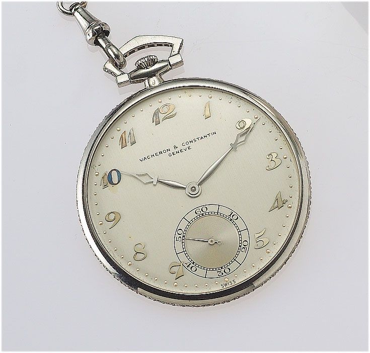 Vacheron Constantin. A fine platinum and diamond set open face pocket watch with matching chain Case No.251313, Movement No.400222, circa 1926
