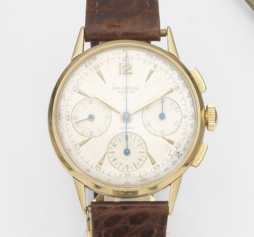 Universal. An 18ct gold manual wind chronograph wristwatchCompax, Ref:12514, Case No.1035620, Circa 1950