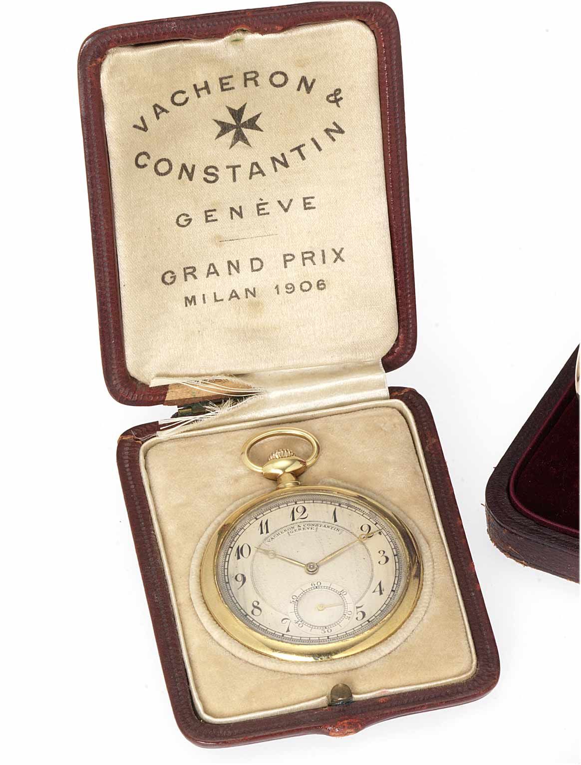 Vacheron & Constantin. An early 20th century 18ct gold open face pocket watch together with original fitted box Geneve, circa 1908, Case No.207049, Movement No.339403.