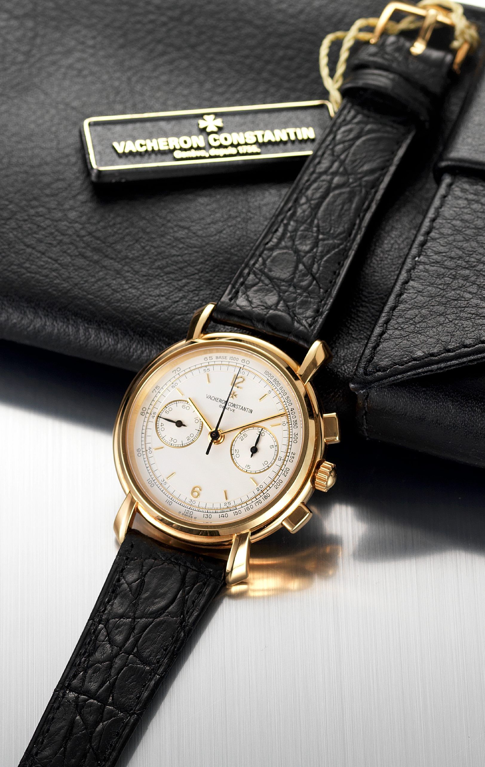 Vacheron Constantin. A fine 18ct gold chronograph wristwatch together with wallet, papers, swing tag and outer card casePatrimony Collection Chronographe Historique Ref. 47101/2, Case No.614411, ...