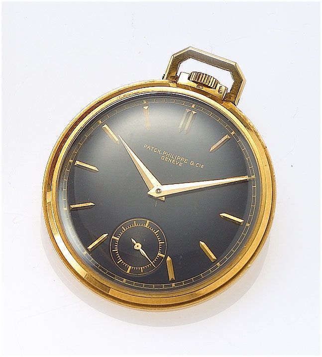 Patek Philippe. A fine 18ct open face dress pocket watch with black dial Case No.618848, Movement No.880534, 1960's
