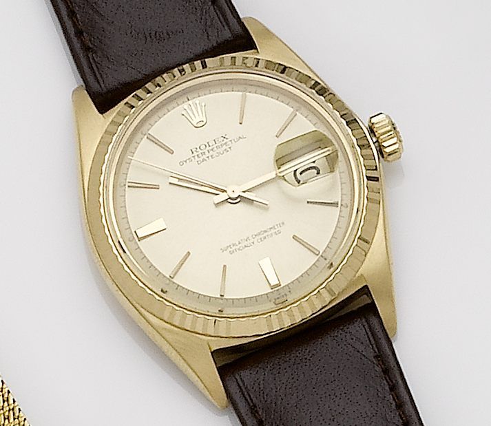 Rolex. An 18ct gold automatic calendar wristwatchDatejust, Ref:1601, Case No.1034301, Movement No.19835, 1950's