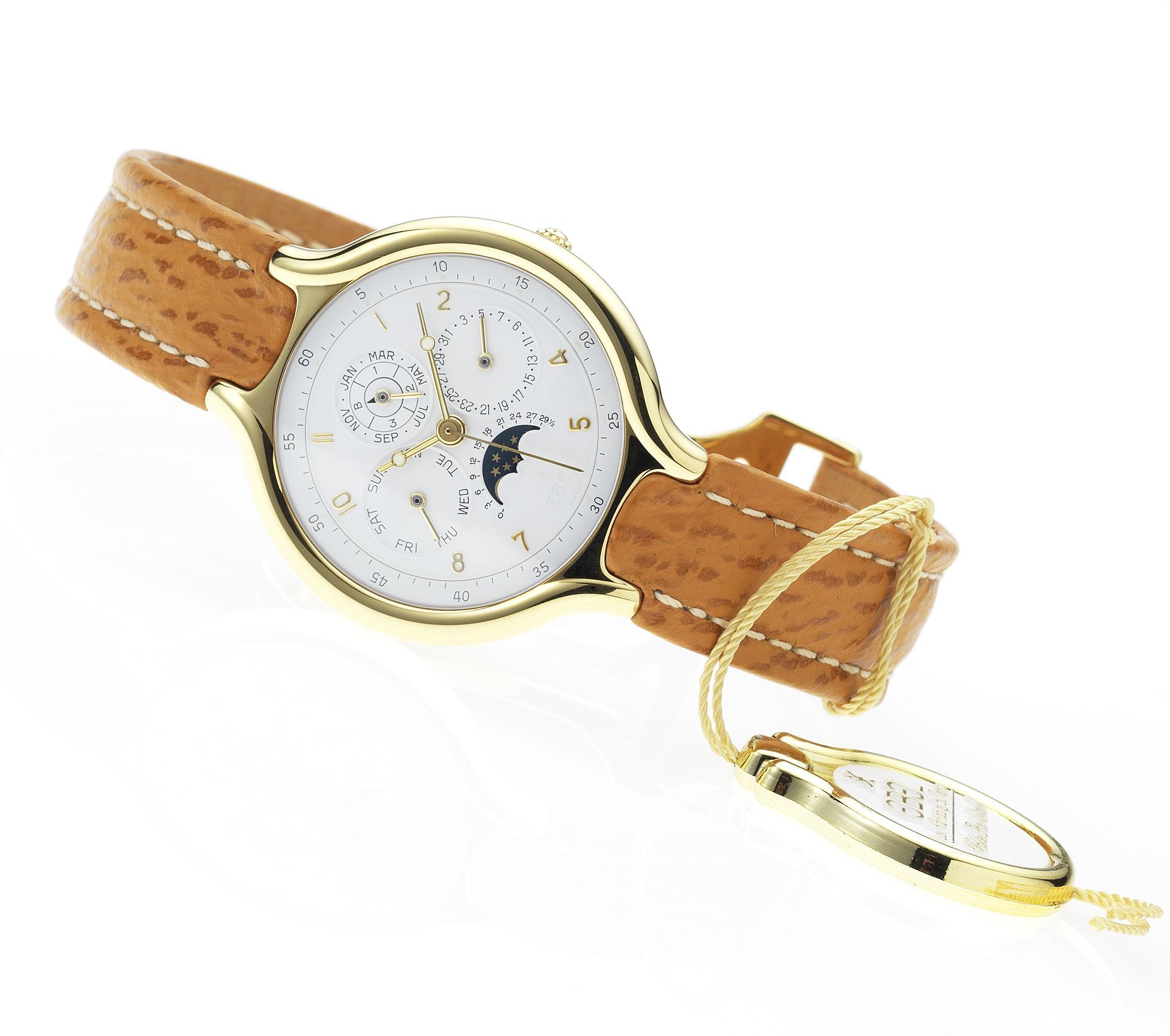 Ebel. A fine and rare 18ct gold automatic centre seconds perpetual calendar wristwatch with moon phasesBeluga, Ref:8129960, 1990's
