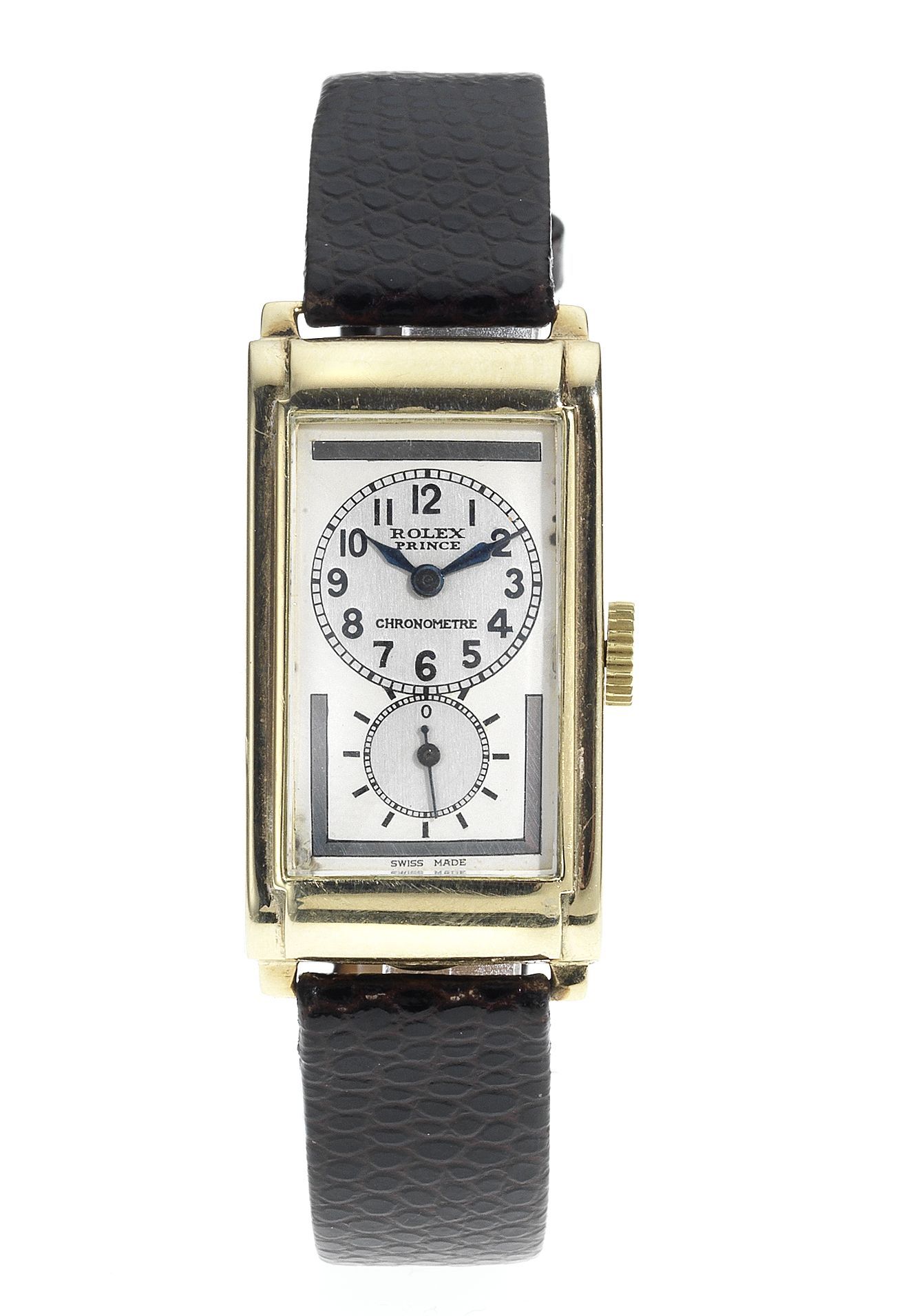 Rolex. A fine and rare 9ct gold rectangular wristwatchPrince, Ref:1862, Case No.13200, Glasgow Import Mark for 1934