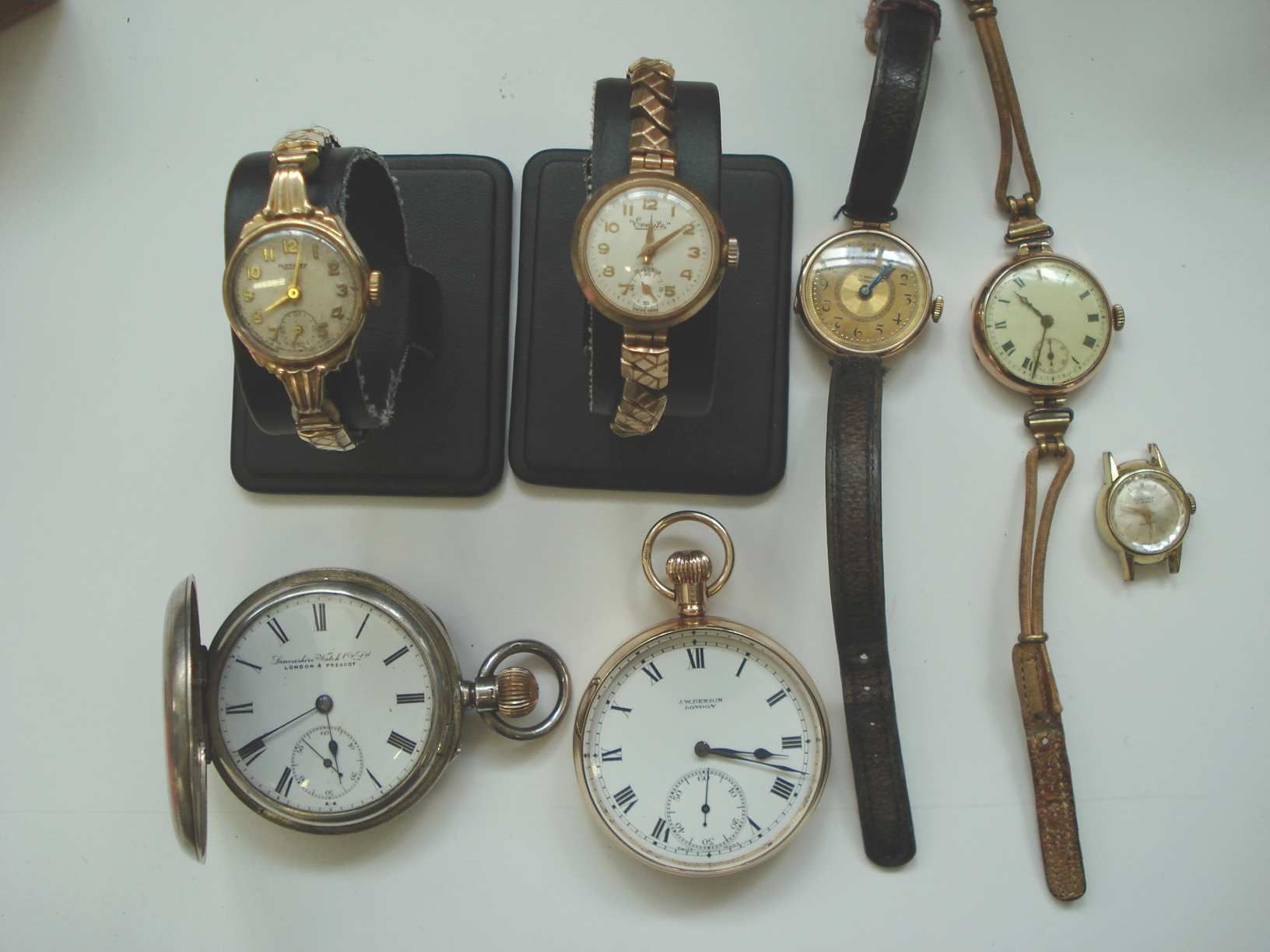 J.W.Benson. A 9ct gold pocket watch with original box and papers together with 5 various lady's wristwatches and a silver pocket Birmingham Hallmark for 1923 ...