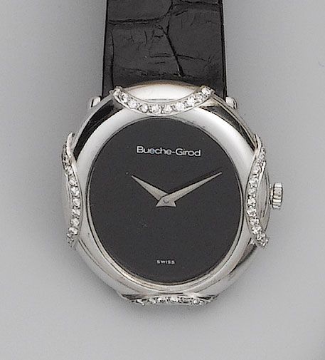 Bueche-Girod. A lady's 18ct white gold diamond set wristwatchLondon Hallmark 1973