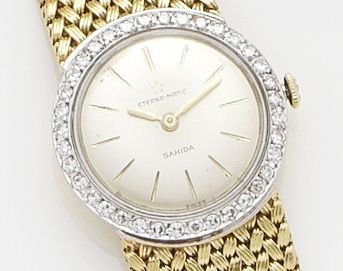 Eternamatic. A lady's 18ct gold diamond set automatic bracelet watchSahida, Circa 1980