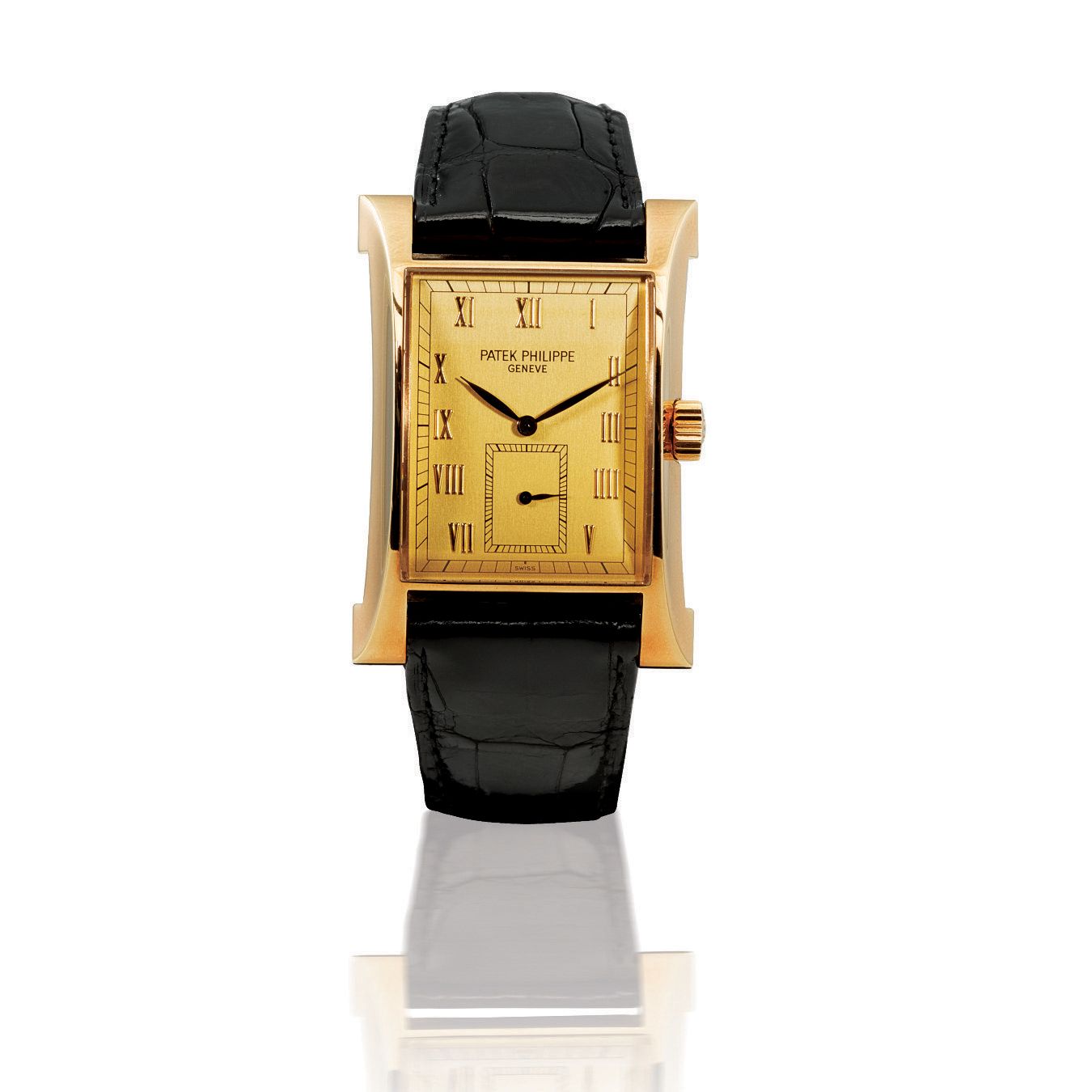 Patek Philippe. A fine and very rare 18ct gold manual wind commemorative limited edition flared rectangular wristwatchPagoda, Ref: 5500, Case no. 4013552, Movement no. 1852449, ...