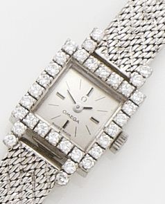 Omega. A lady's 18ct white gold and diamond set bracelet watch1980's