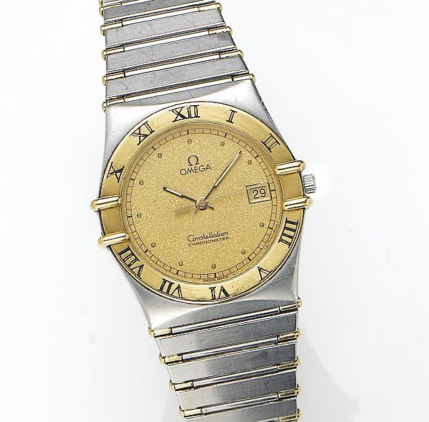 Omega. A stainless steel and gold quartz bracelet watchConstellation, Reference Number: 47441039, Circa 1984