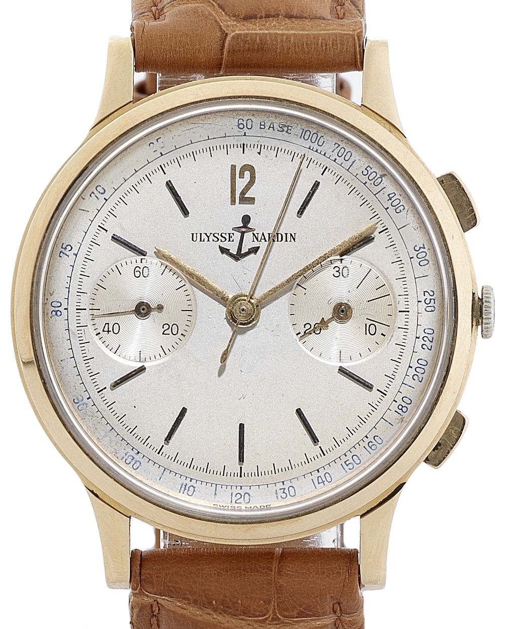 Ulysse Nardin. An 18ct rose gold manual wind chronograph wristwatchCase No.766027, Movement No.7500318, Circa 1950