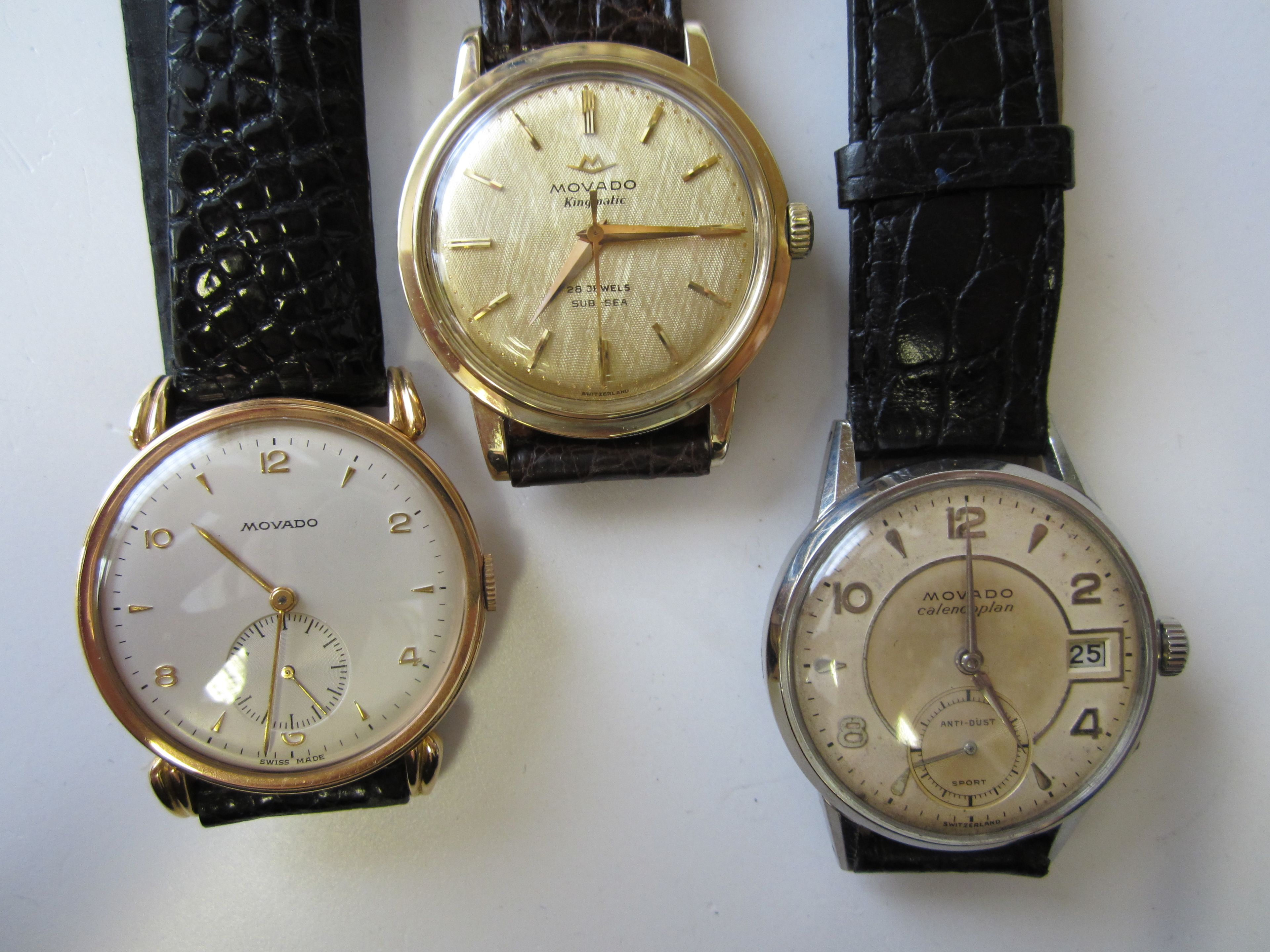 A lot of three wristwatches by Movado