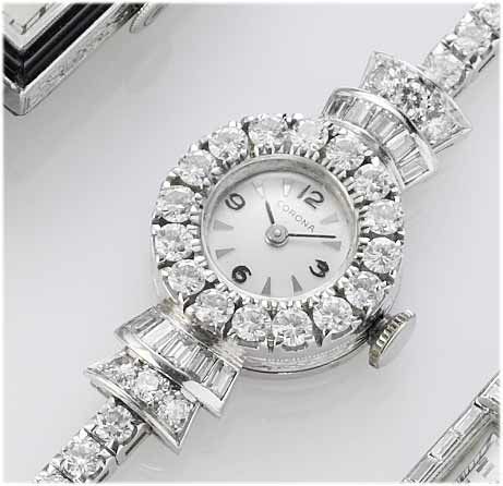 Corona. A lady's platinum diamond set cocktail watch1940's