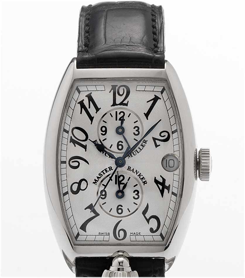 Franck Muller. A fine stainless steel automatic calendar watch with separate time dials for London, New York and Tokyo, together with fitted presentation box and ...