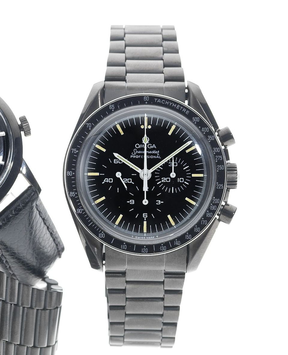Omega. A fine and rare DLC coated stainless steel chronograph bracelet watchSpeedmaster Professional, Circa 1970