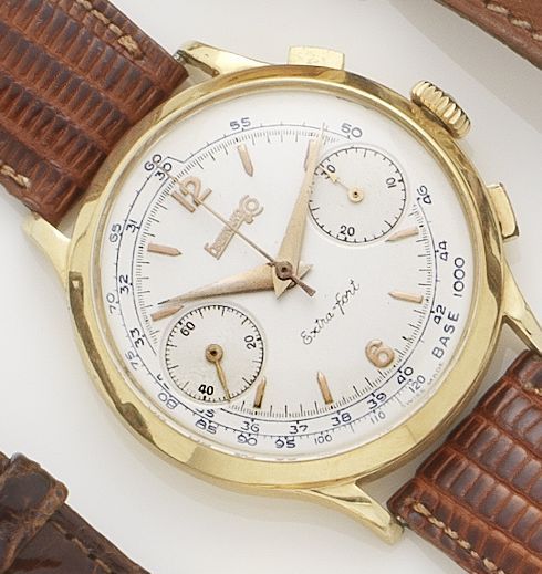 Eberhardt & Co. An 18ct gold manual wind chronograph wristwatch1950's