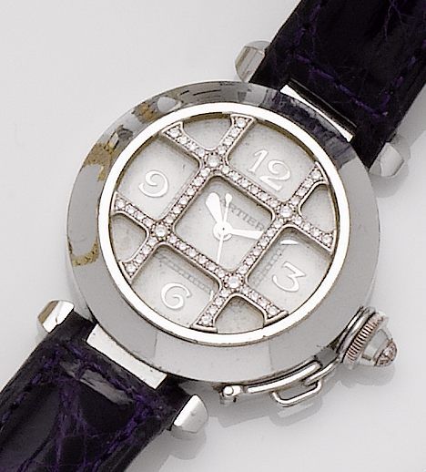 Cartier. A lady's 18ct white gold and diamond set automatic wristwatchPascha, Sold 27th March 1999