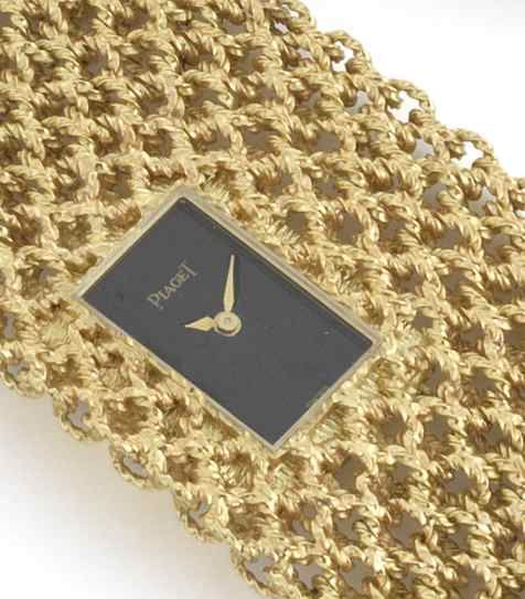 Piaget. A rare and unusual lady's 18ct gold mesh bracelet watchCase No.3879 N38/251980, Circa 1974