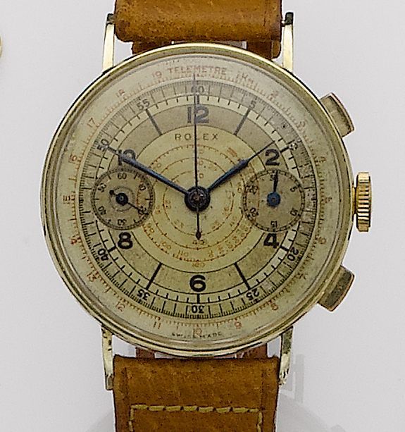 Rolex. A rare 14ct gold manual wind chronograph wristwatchRef:3666, Case No.3070492, Circa 1940