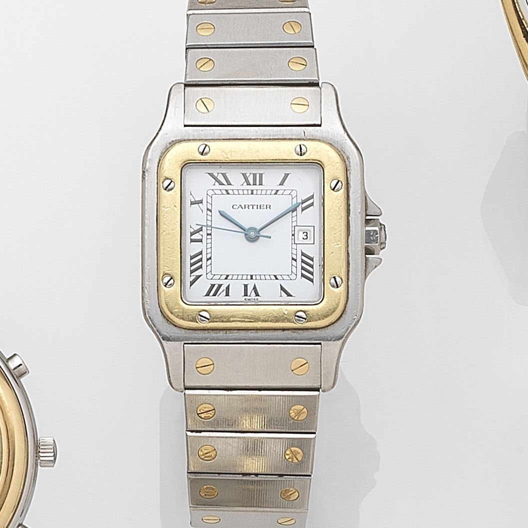 Cartier. A stainless steel and gold automatic bracelet watchSantos, Case No.109563, Circa 1990