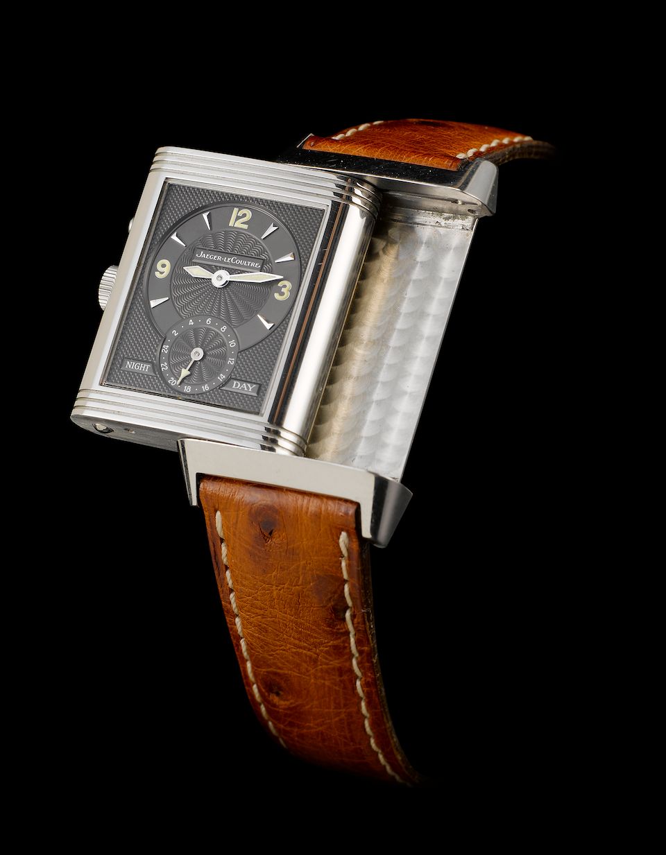Jaeger le Coultre. A fine stainless steel dual dial reversible wristwatch Night and Day No.1759201, sold in 1996