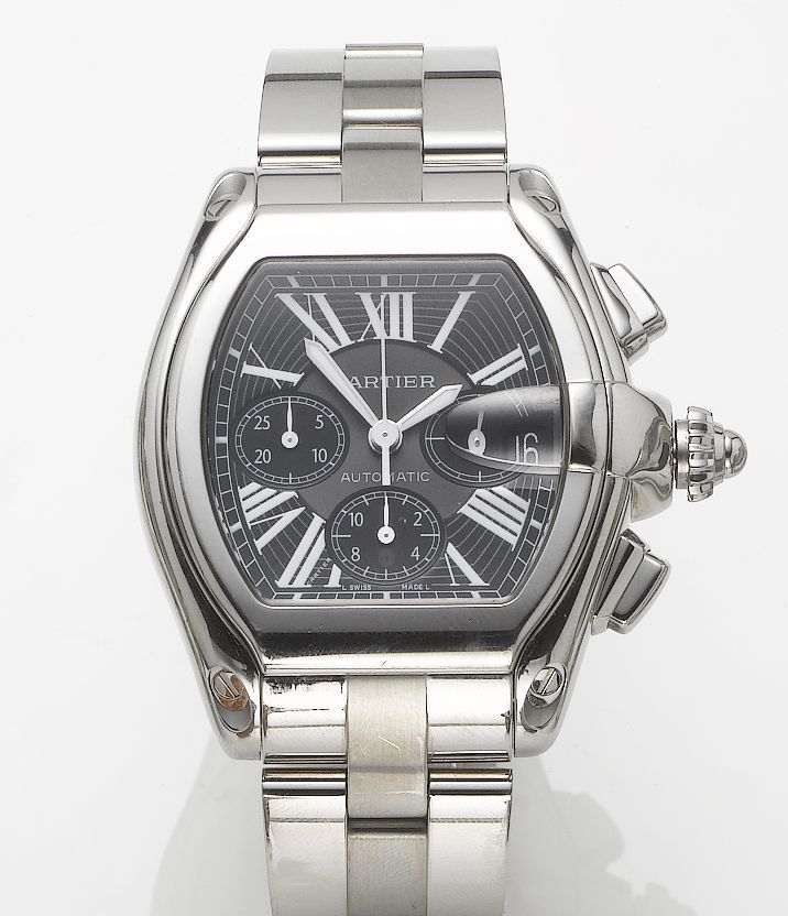 Cartier. A fine stainless steel automatic chronograph calendar bracelet watchRoadster, recent