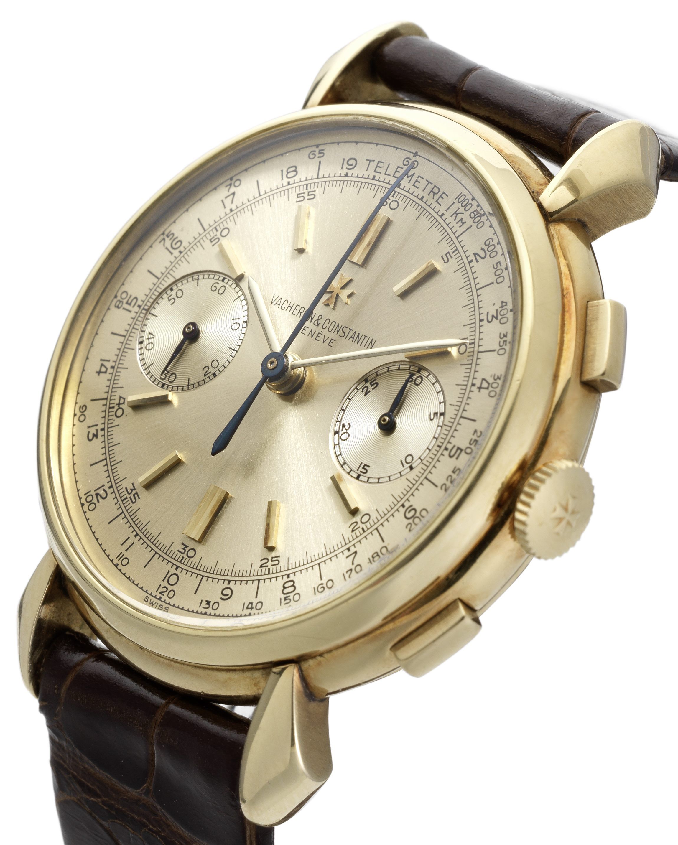 Vacheron Constantin. A very fine and rare 18ct gold manual wind chronograph wristwatchRef:4178, Movement No.437496, Case No.283901, Made in 1944