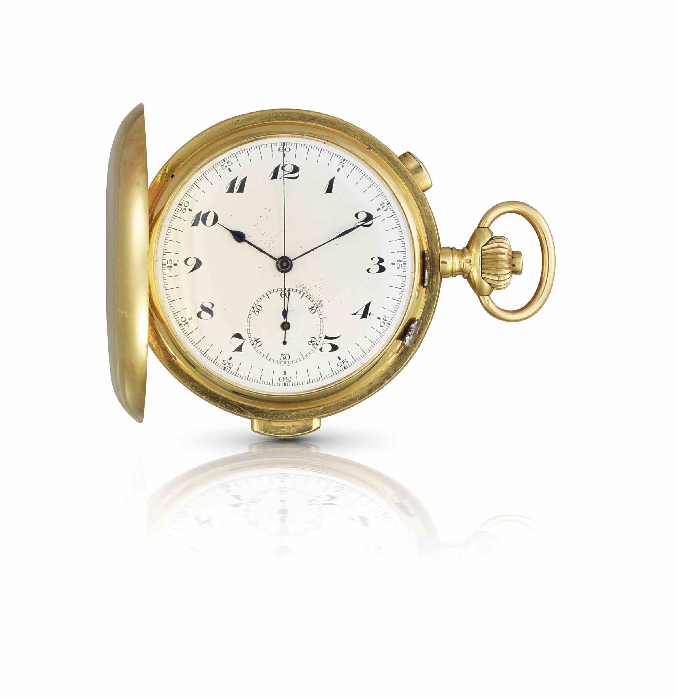 Le Phare. A fine and rare 18ct gold minute repeating stopwatch keyless wind full hunter pocket watchCase No.52906, Movement No.256058, Late 19th century