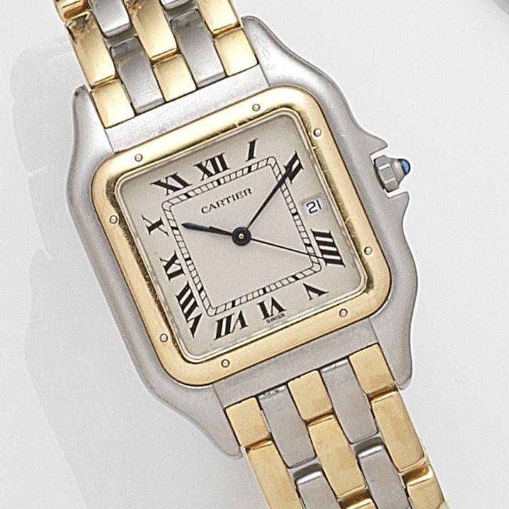 Cartier. A steel and gold quartz calendar bracelet watchPanthère, Ref:187957, Case No.00339, Circa 1990