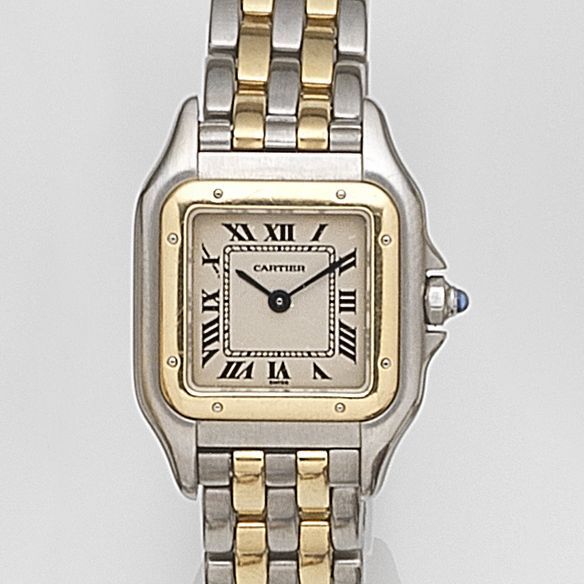 Cartier. A lady's stainless steel and gold quartz bracelet watch Panthere, Ref:1120, Case No.CC39595, Sold 18th July 1990